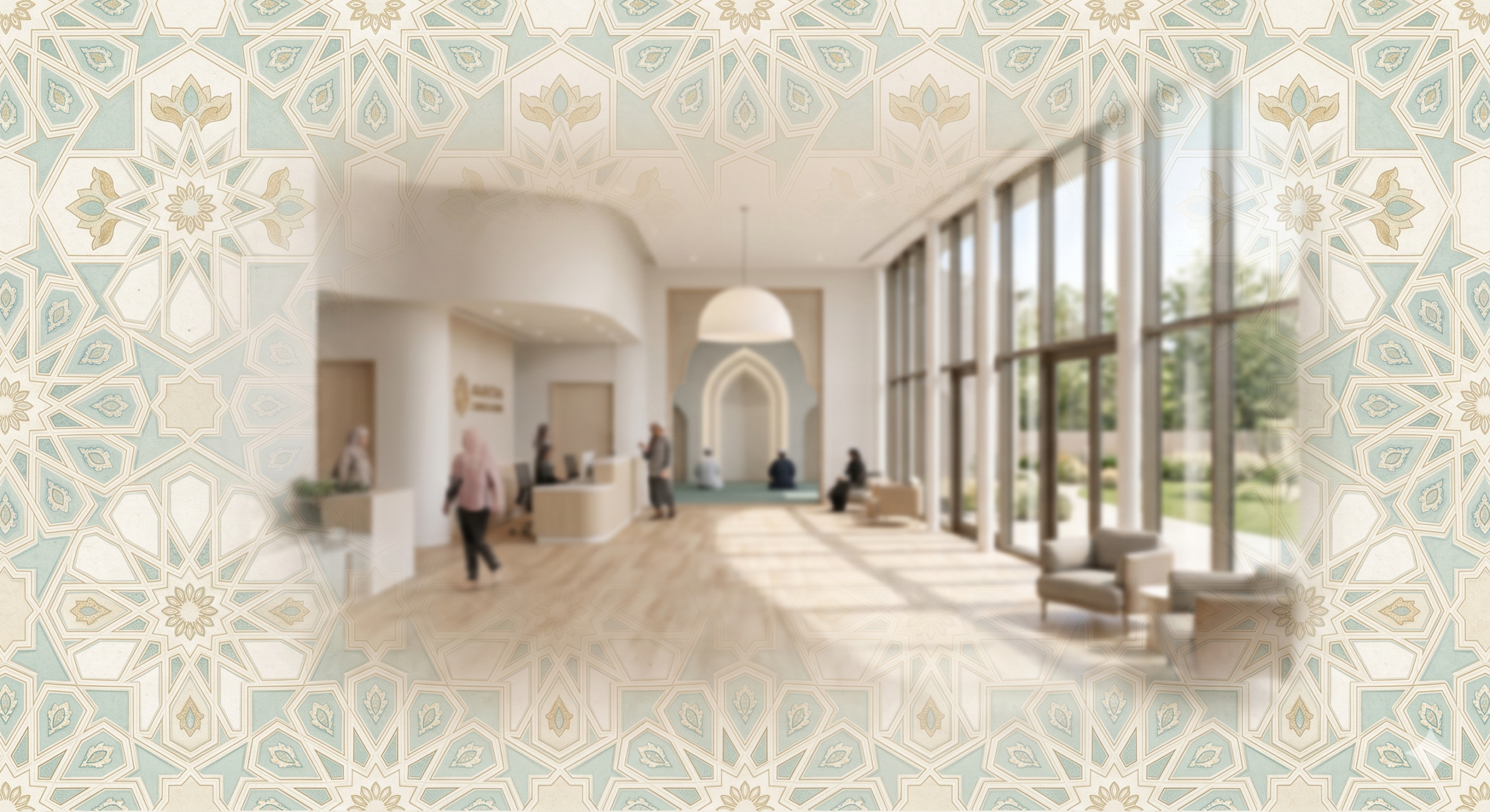 Community center interior with Islamic geometric pattern